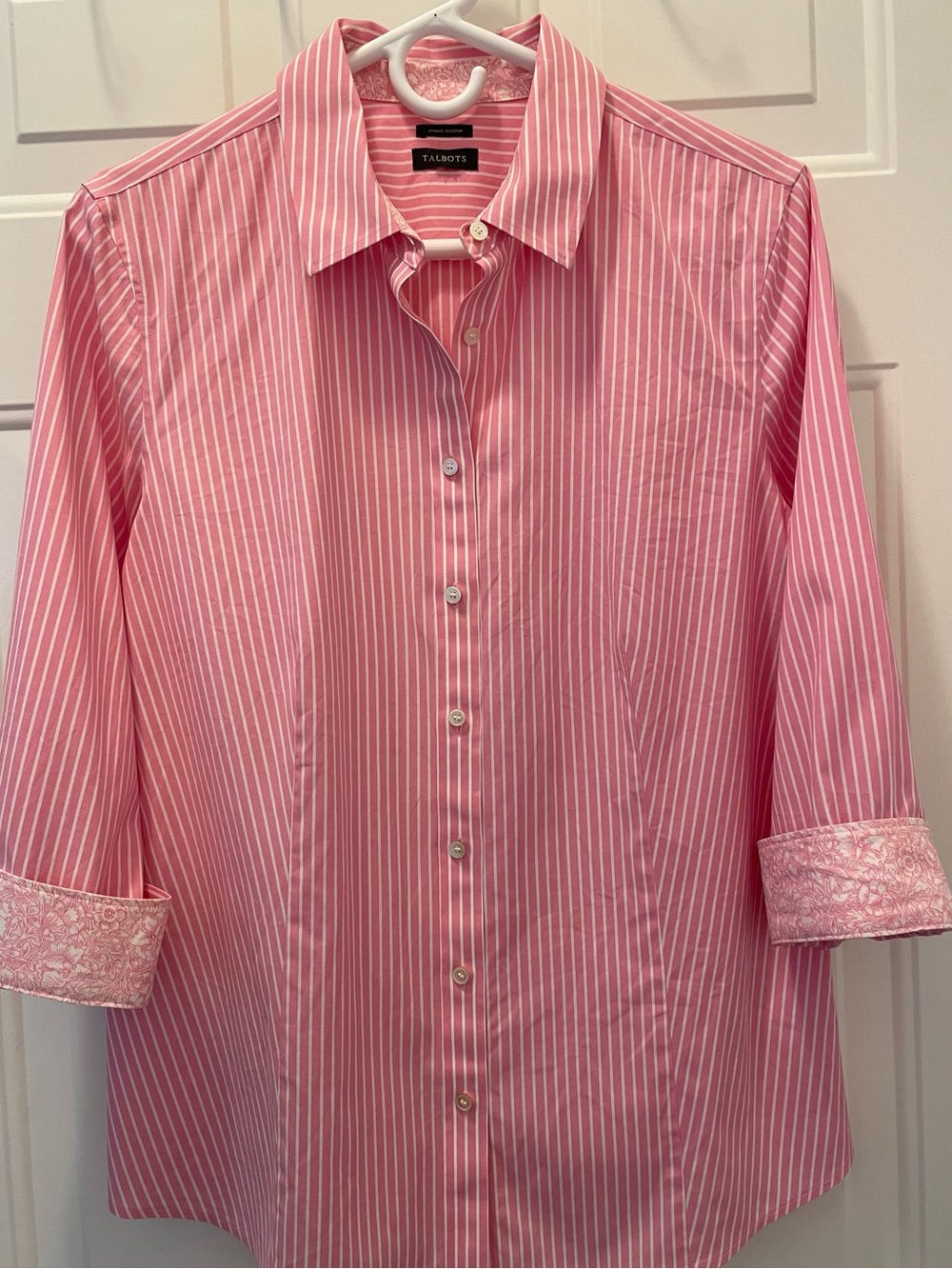 Talbots Ladies Pink and White Striped Blouse/Shirt  Sz Lg